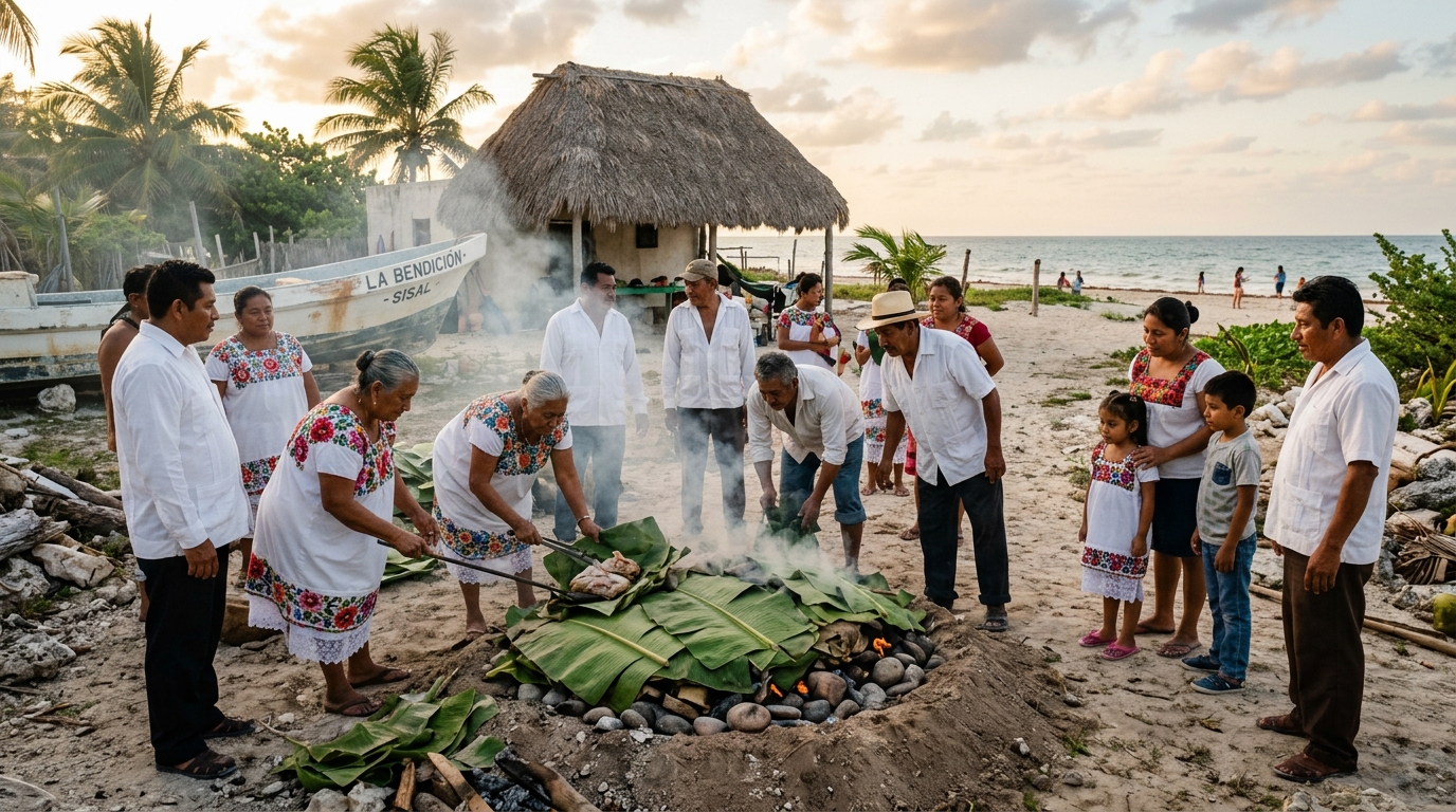 Sisal y Hunucmá alistan el Hanal Pixán frente al mar con hornos de pib